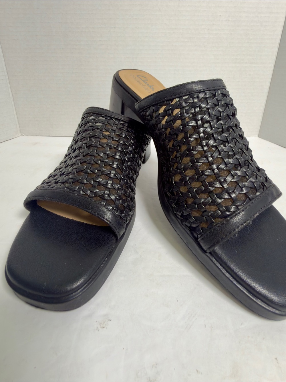 Clarks Jaylan Black Woven Block Heel Slide Sandals Size [Insert Size] Sz 10